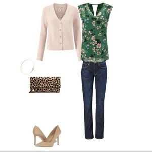 CAbi Green Floral Blouse